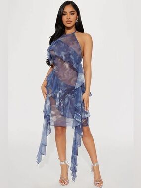 Fashion Nova Asymmetrical Blue Dress